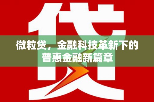 成都微粒贷，金融科技革新下的普惠金融新篇章